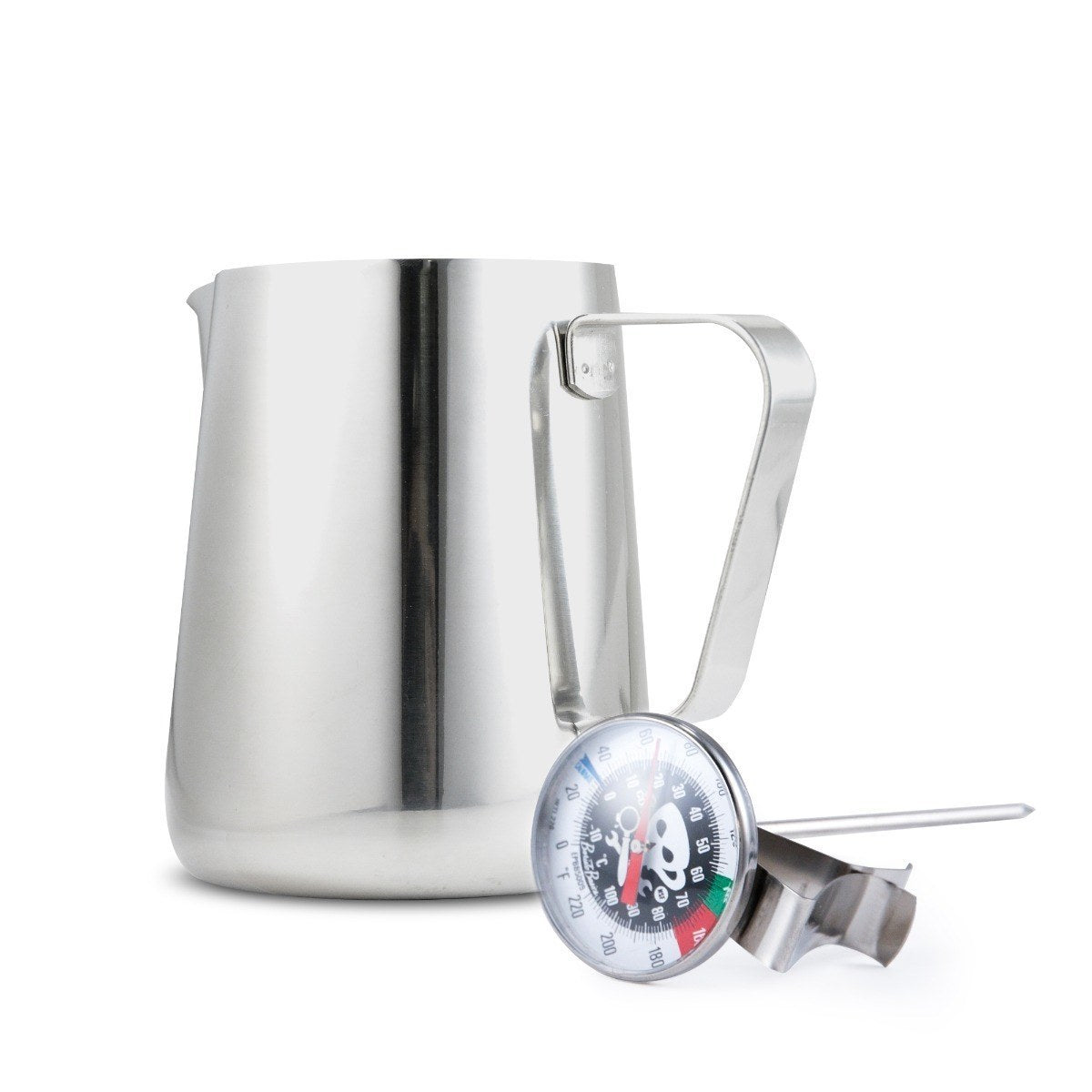 Stainless Steel Milk Frothing Pitcher With Thermometer for Steaming Milk -  Ideal Milk Thermometer and 20oz Milk Jug for Making Barista Style Coffee