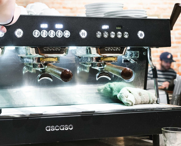 Close up of espresso machine and the group