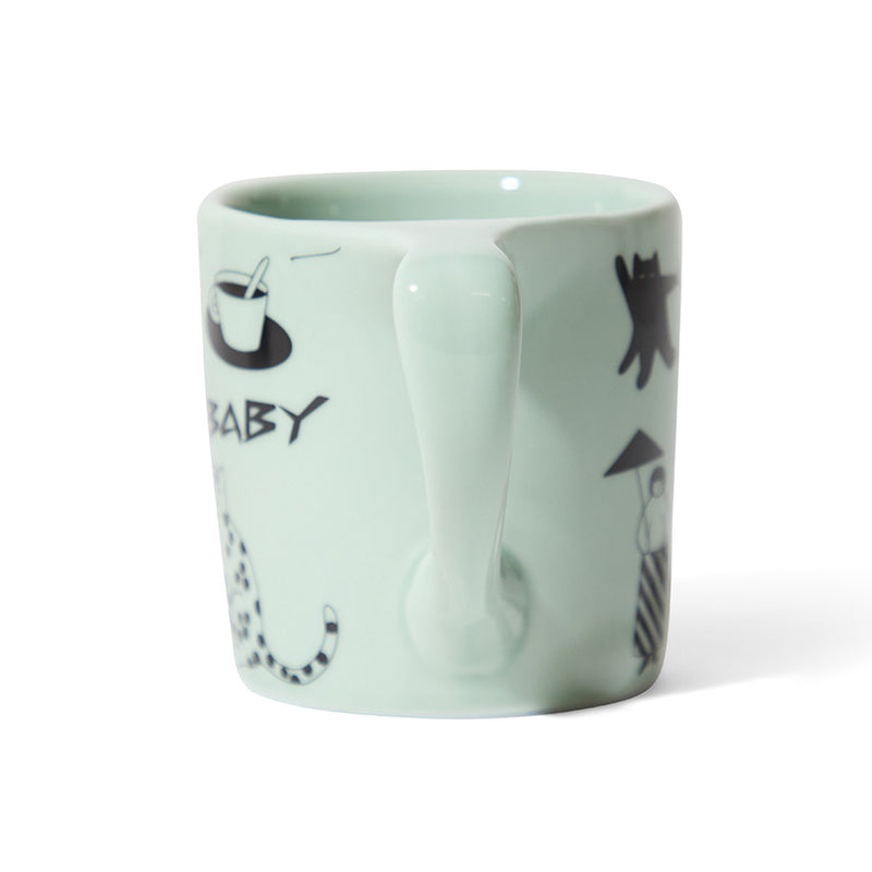 sage green diner cat art mug