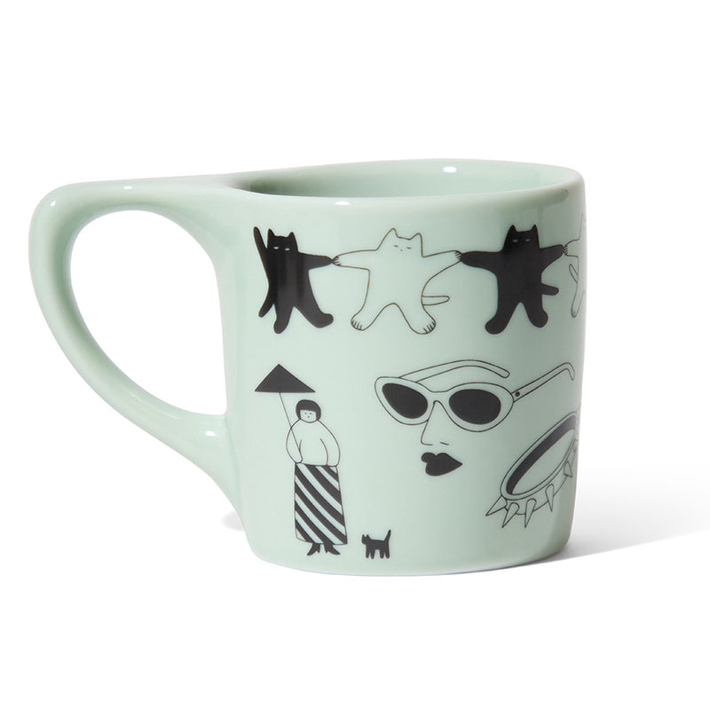 sage green diner cat art mug