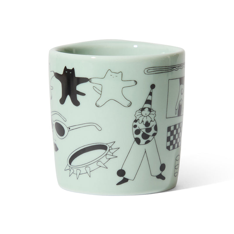 sage green diner cat art mug