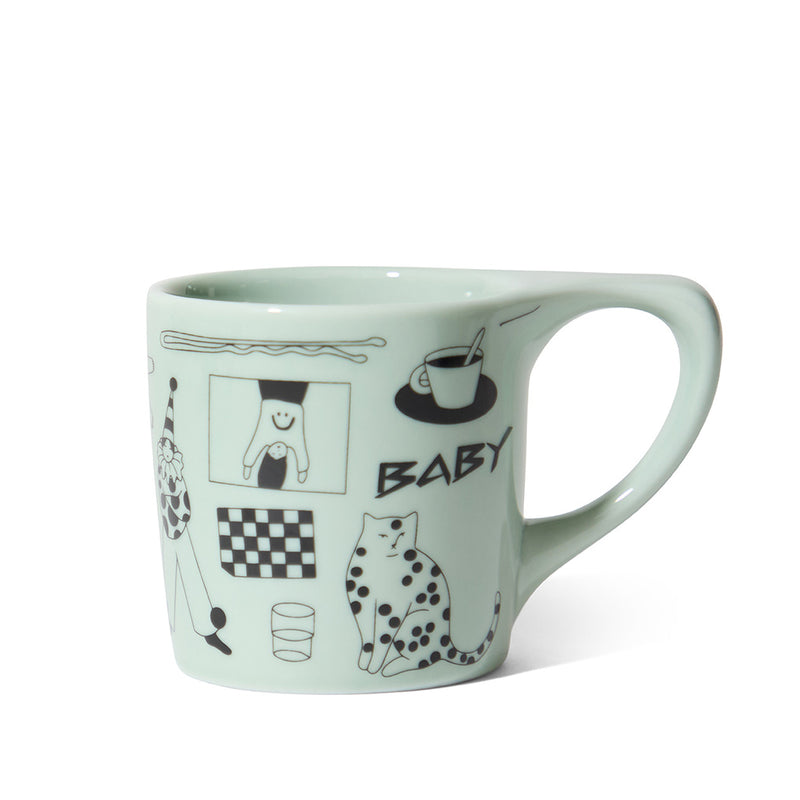 sage green diner cat art mug