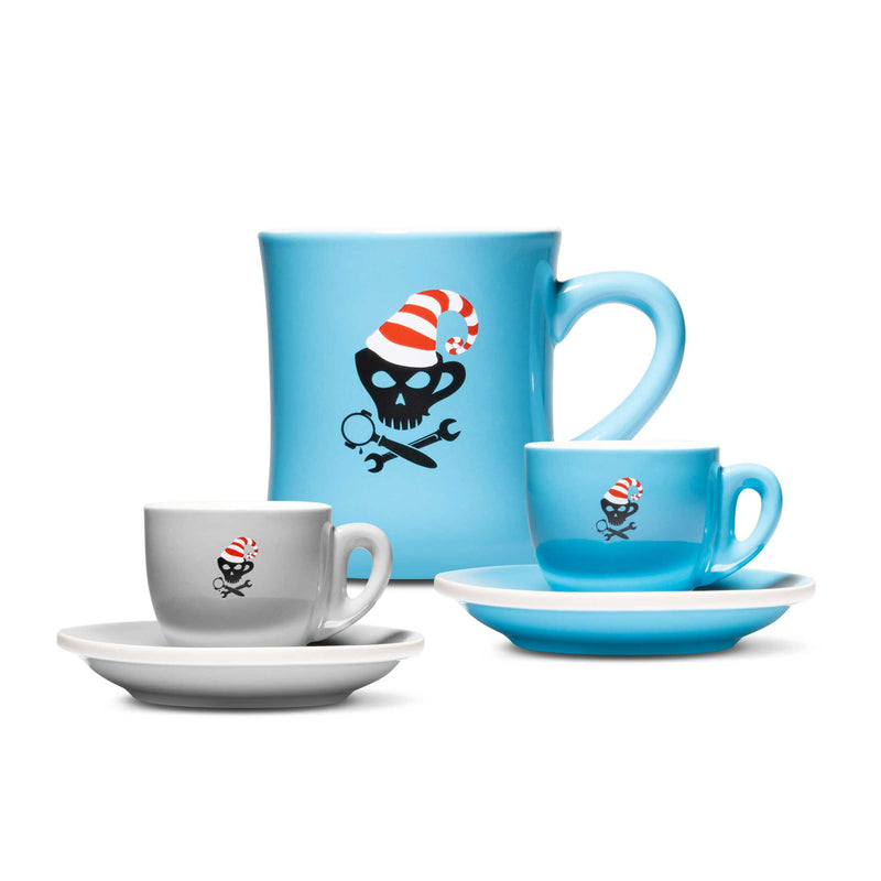 Espresso Parts Porcelain Espresso Cup & Saucer (2oz/70ml) - Jolly Roger Elf Blue