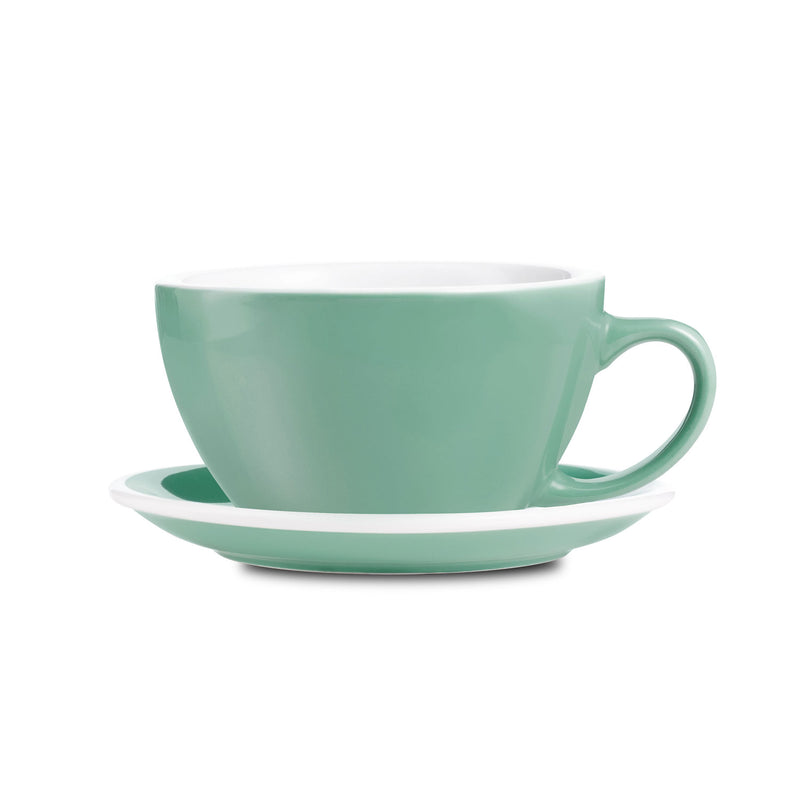 mint egg shaped cappuccino cup and saucer