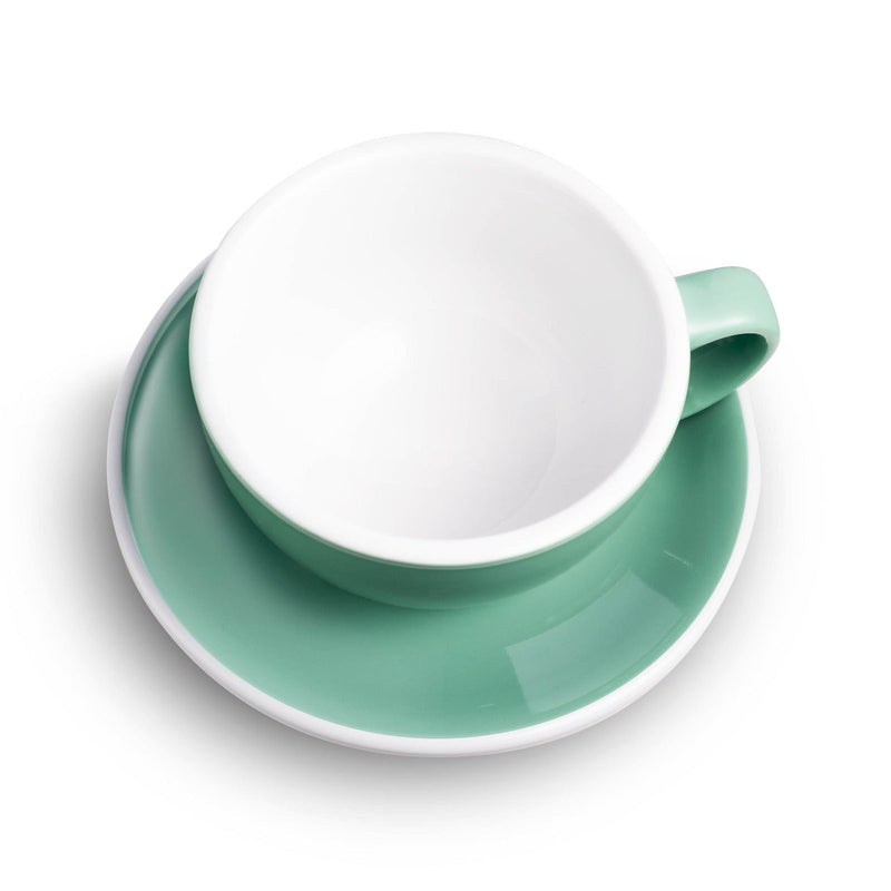 mint egg shaped latte cup and saucer