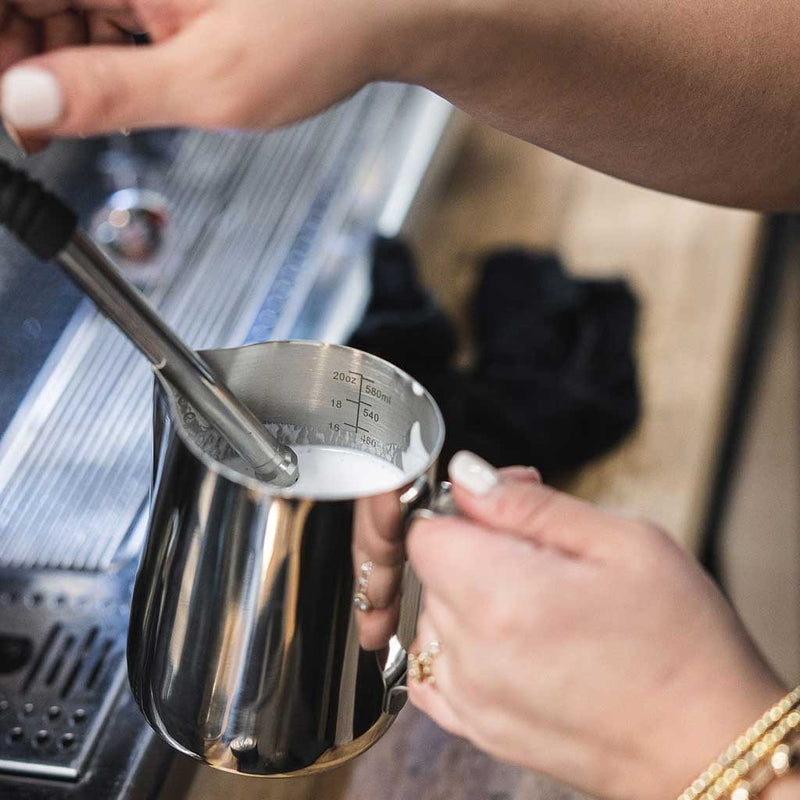 silver pitcher in use