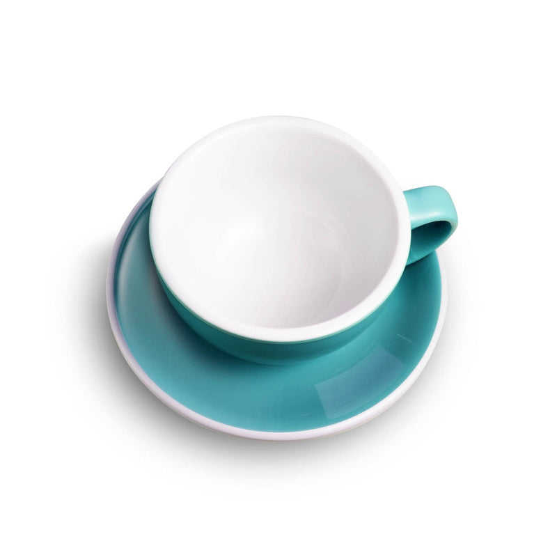 teal egg shaped cappuccino cup and saucer