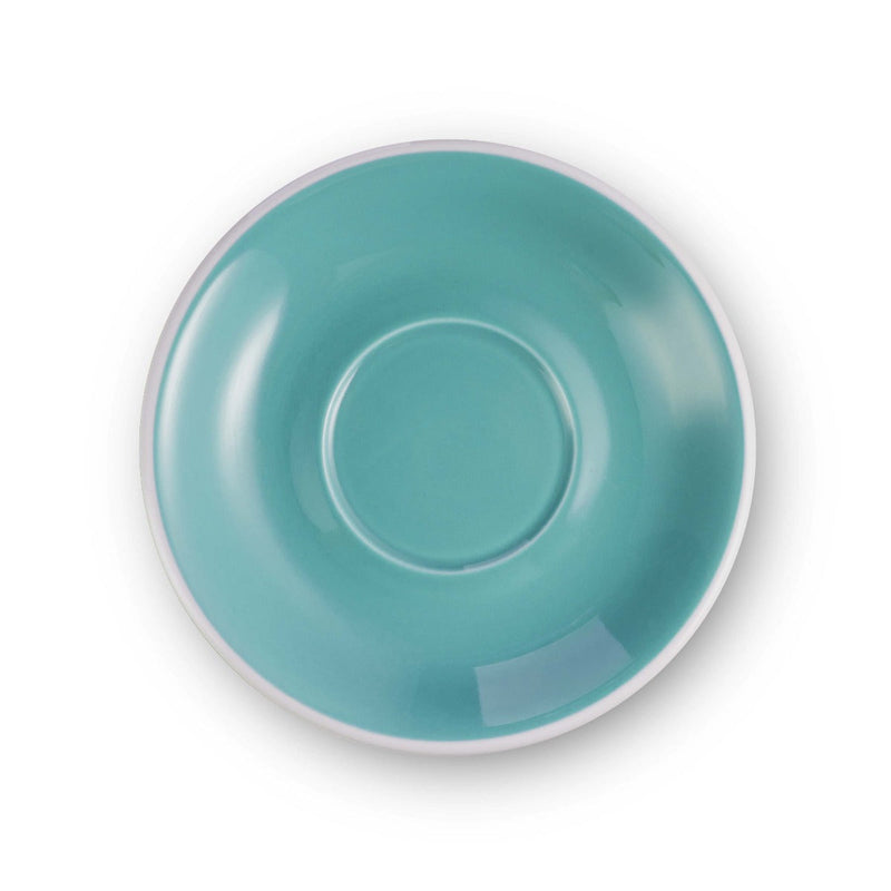 teal egg shaped latte cup and saucer