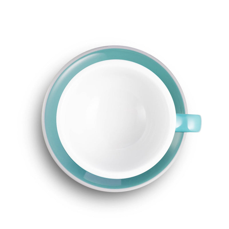 teal egg shaped cappuccino cup and saucer