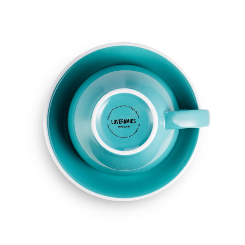 teal egg shaped cappuccino cup and saucer