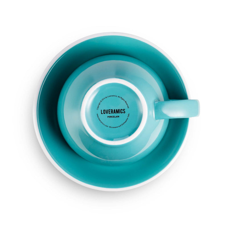 teal egg shaped latte cup and saucer