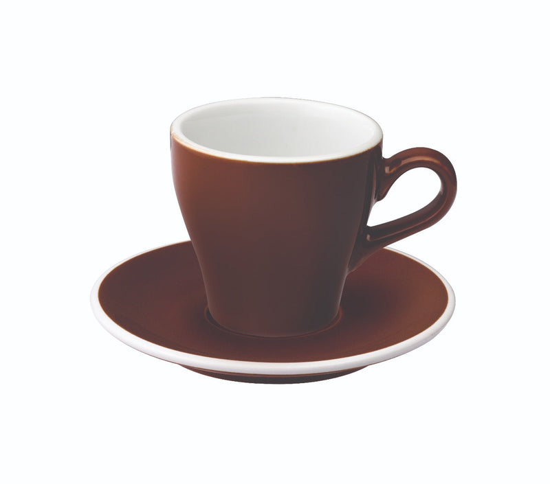 tulip shaped cappuccino cup and saucer brown