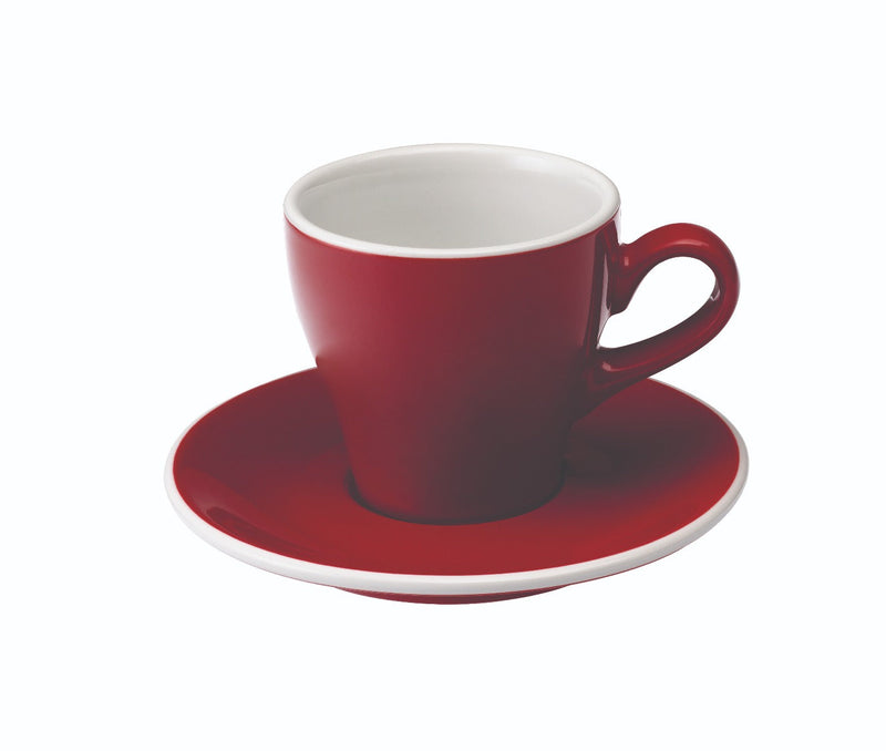 tulip shaped cappuccino cup and saucer red