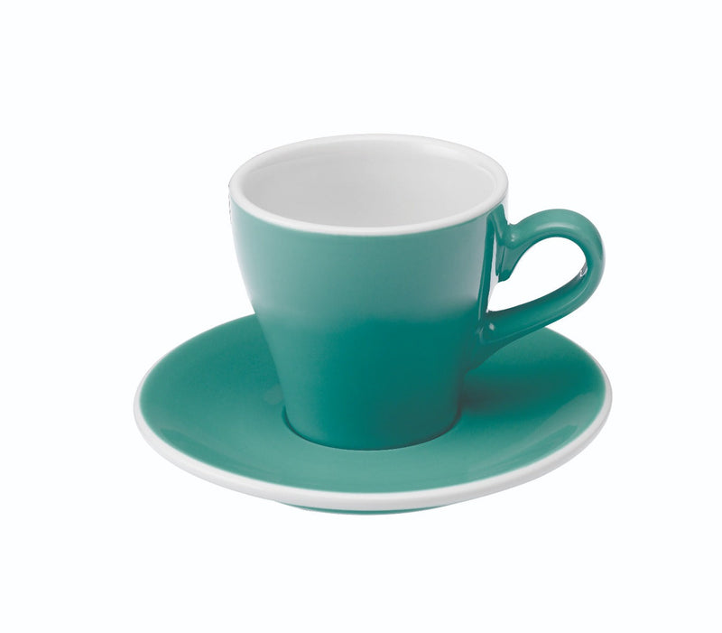 tulip shaped cappuccino cup and saucer teal