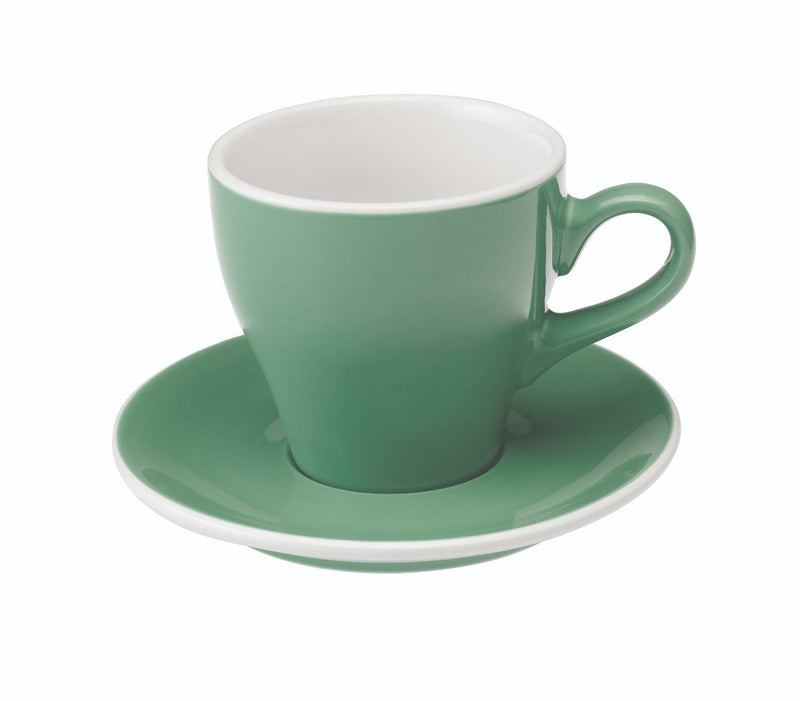 tulip shaped latte cup in mint with saucer