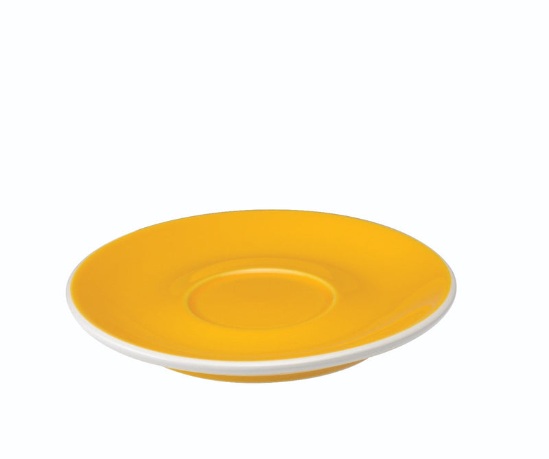 tulip shaped latte cup in yellow with saucer