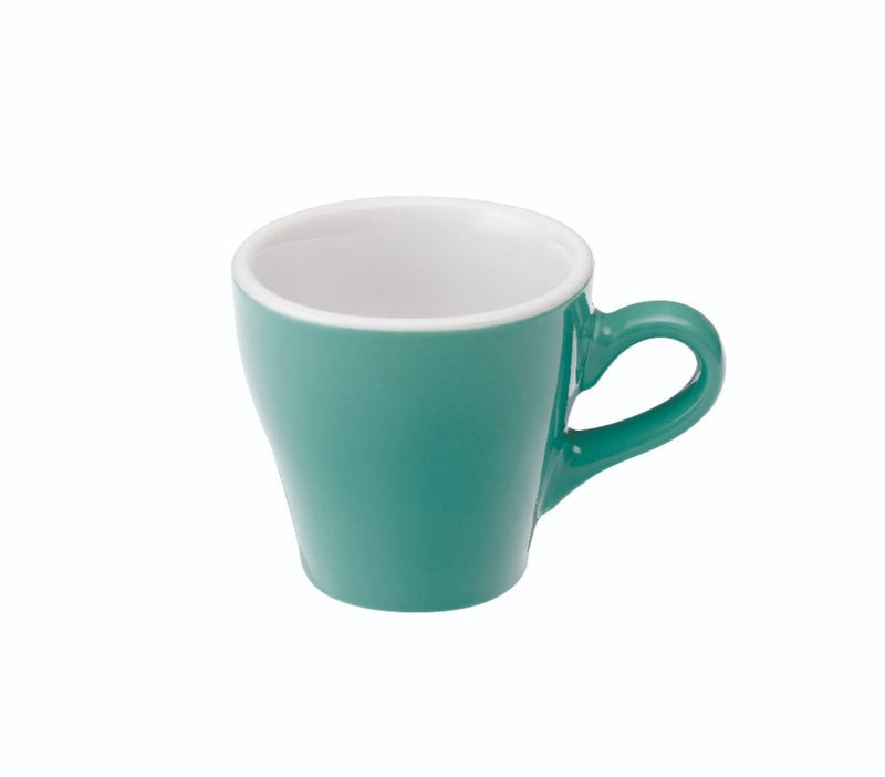 tulip shaped teal espresso cup and saucer