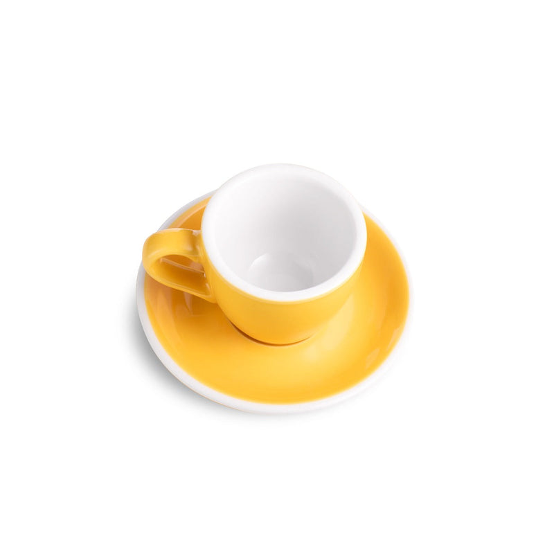 yellow egg shaped espresso cup and saucer